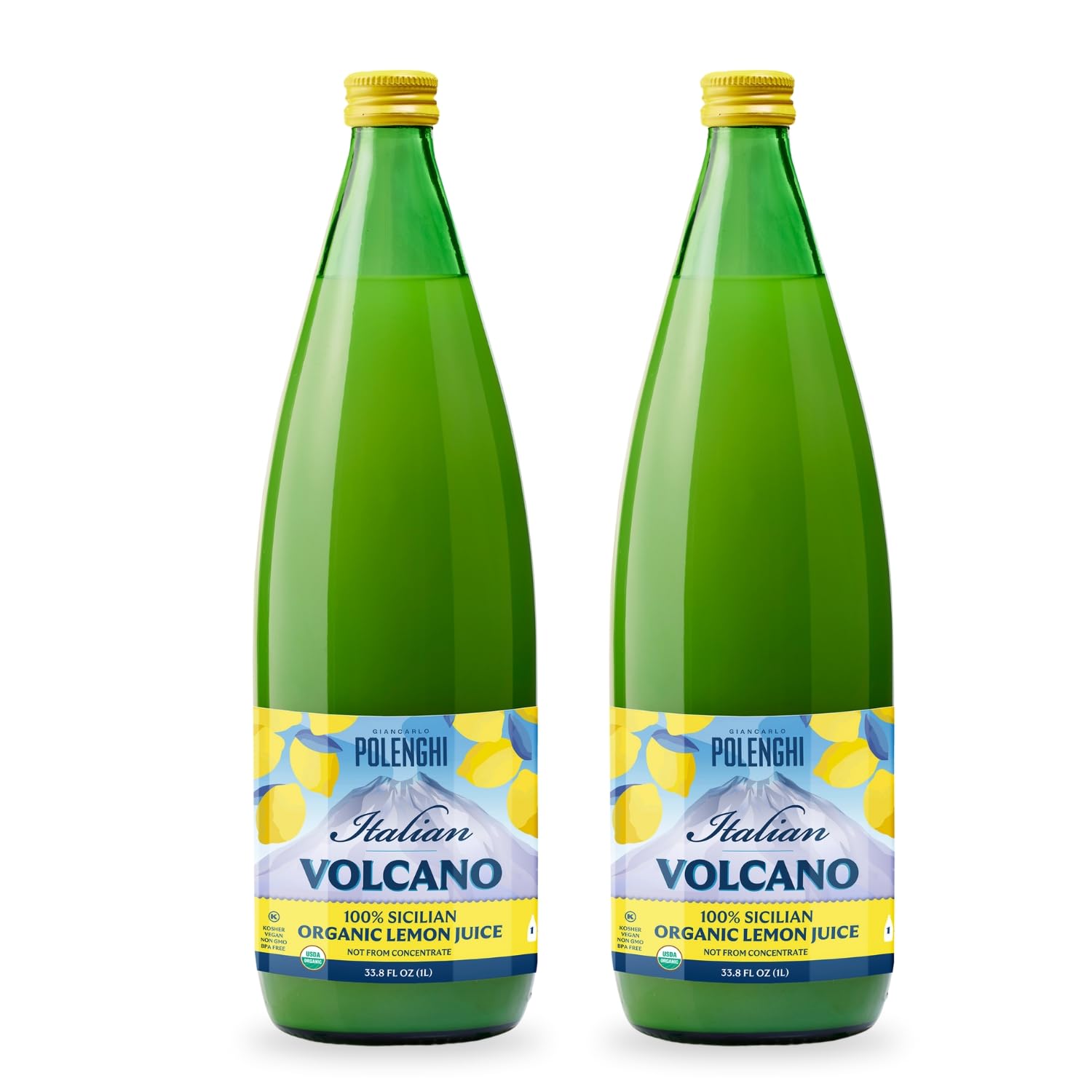 Italian Volcano front packaging showing clear 1-liter bottle and brand