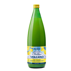 Italian Volcano front bottle showing organic lemon juice and clear label benefit
