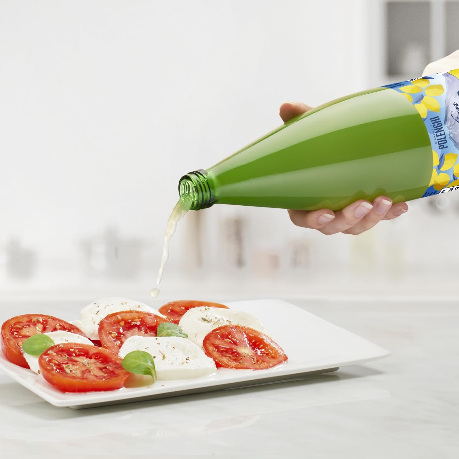 Italian Volcano lemon juice splash texture emphasizing fresh-pressed quality
