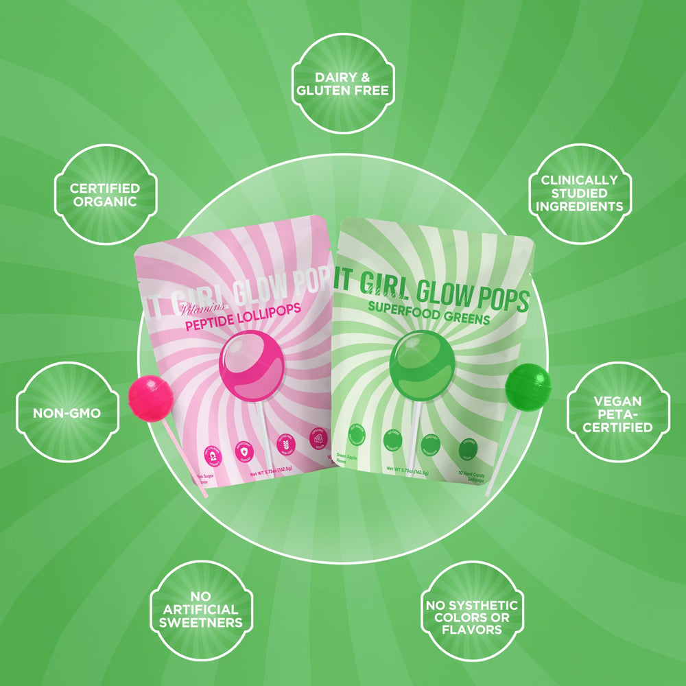 It Girl Vitamins Glow Pops pouch inside a handbag for travel-friendly wellness