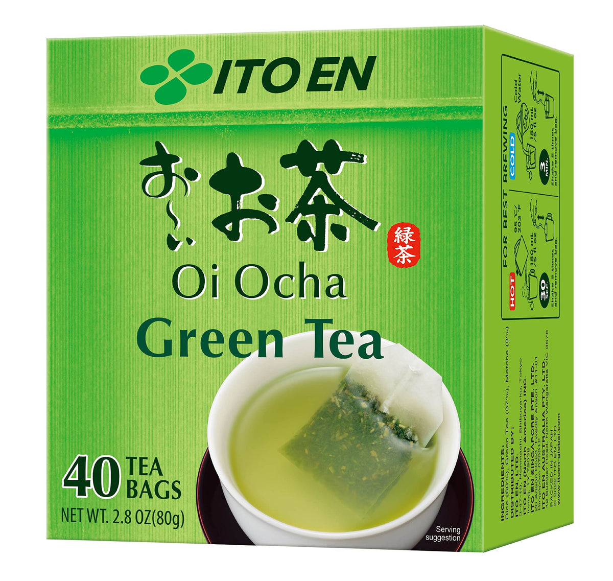 ITO EN front packaging showing 40-count box and fresh green tea benefits