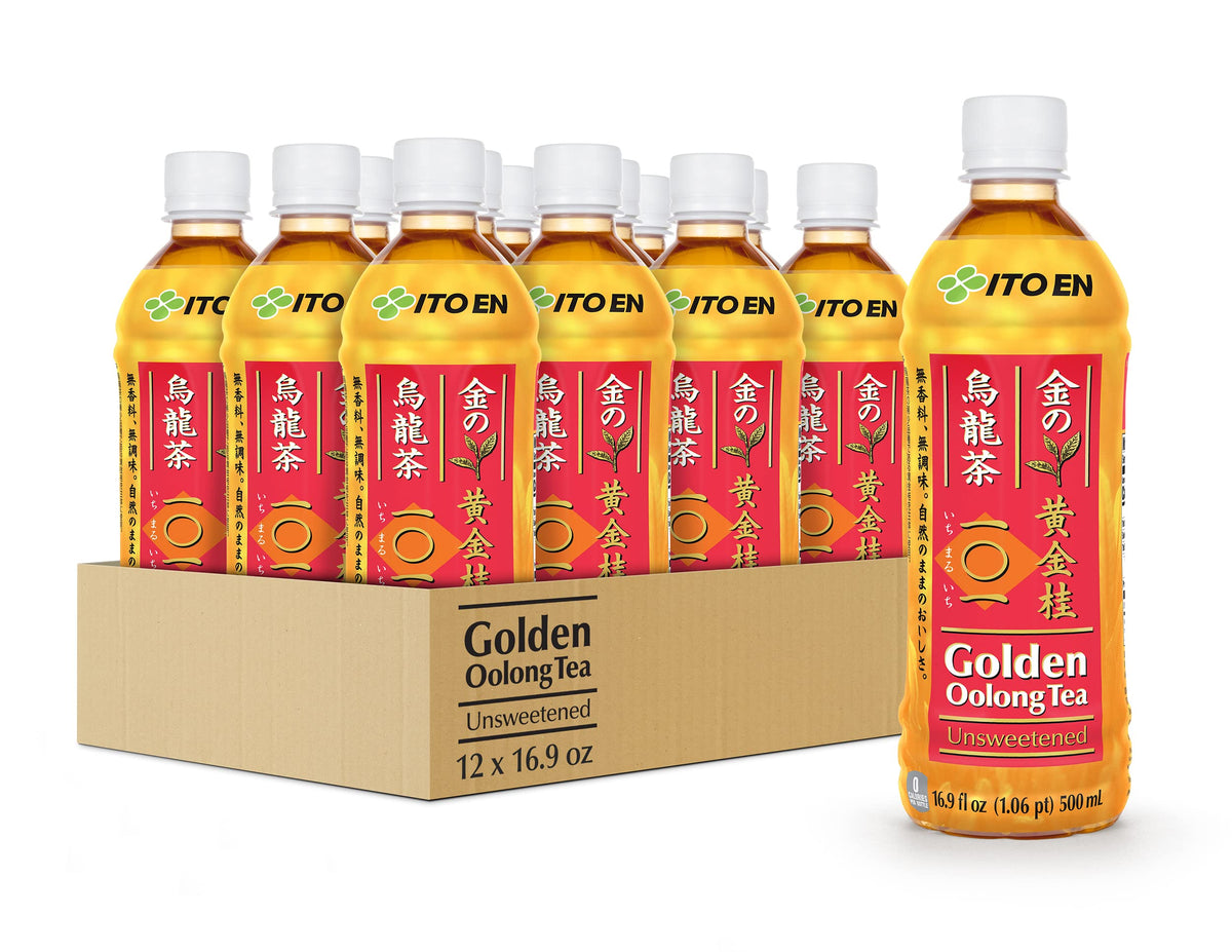 ITO EN Golden Oolong front packaging showing 12-bottle pack and convenience