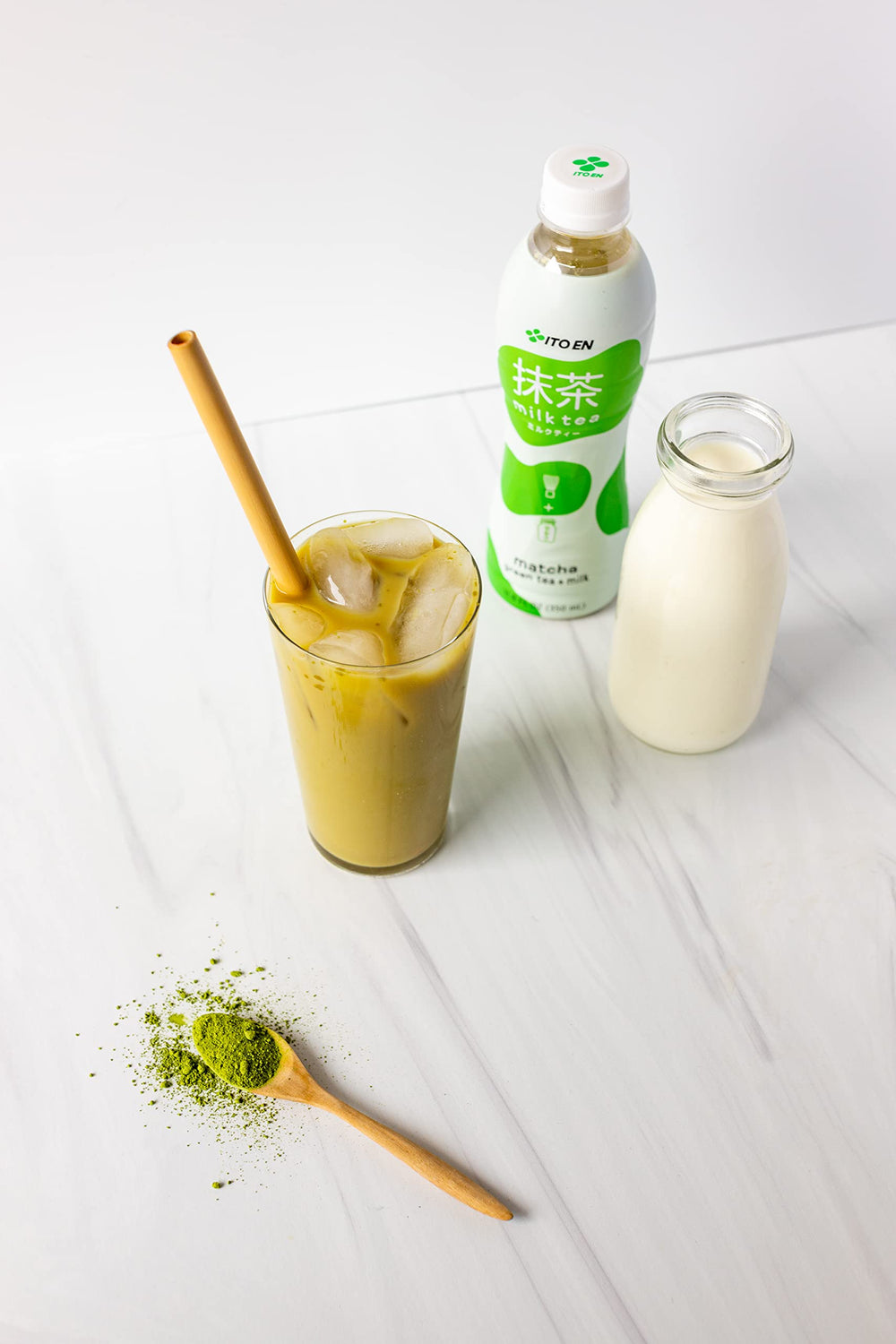 ITO EN close-up of poured matcha milk tea showing creamy texture