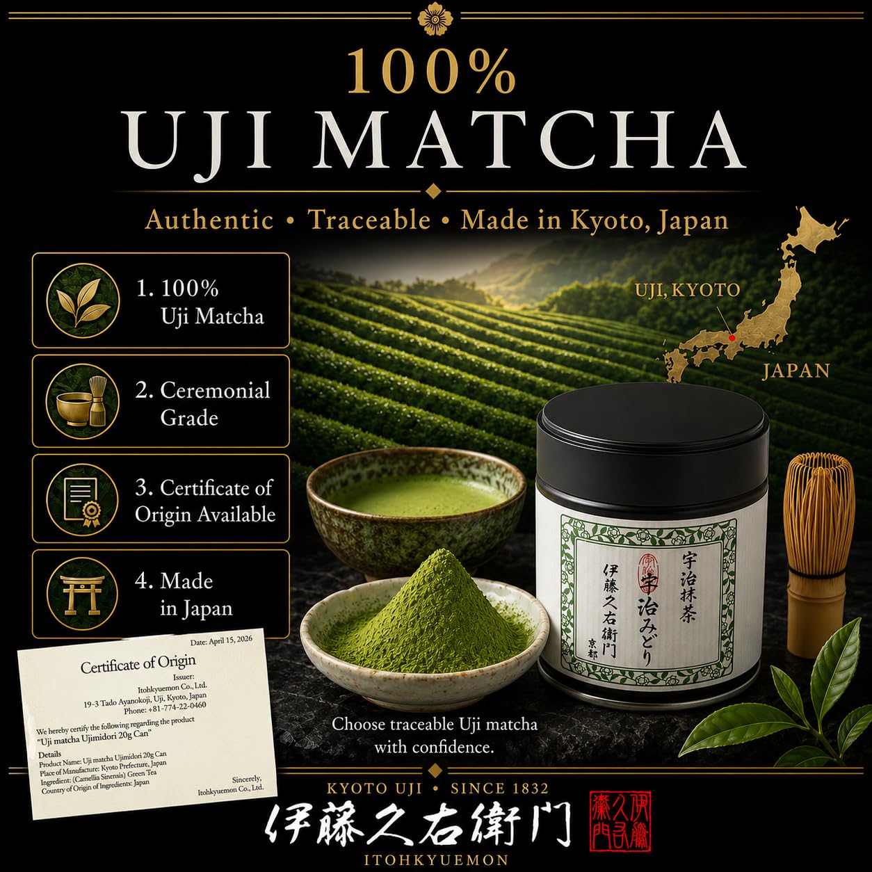 ITOHKYUEMON matcha latte in glass with foam showing creamy latte preparation
