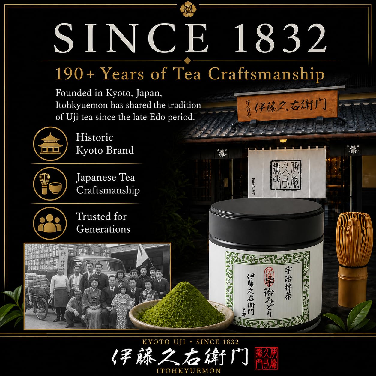 ITOHKYUEMON whisked usucha in tea bowl showing vibrant green color and froth