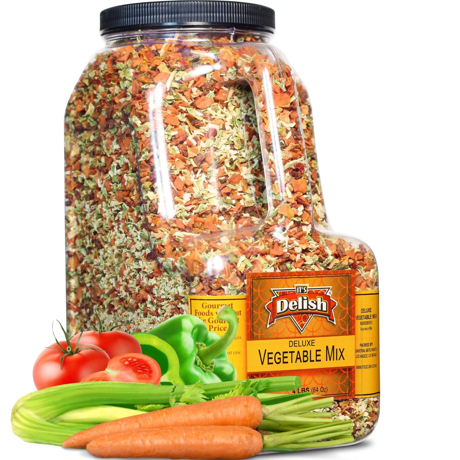 Its Delish front packaging showing the 4 lb jug and product name, easy storage