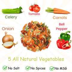 Its Delish rehydrated vegetables in a bowl demonstrating quick soak and ready-to-use