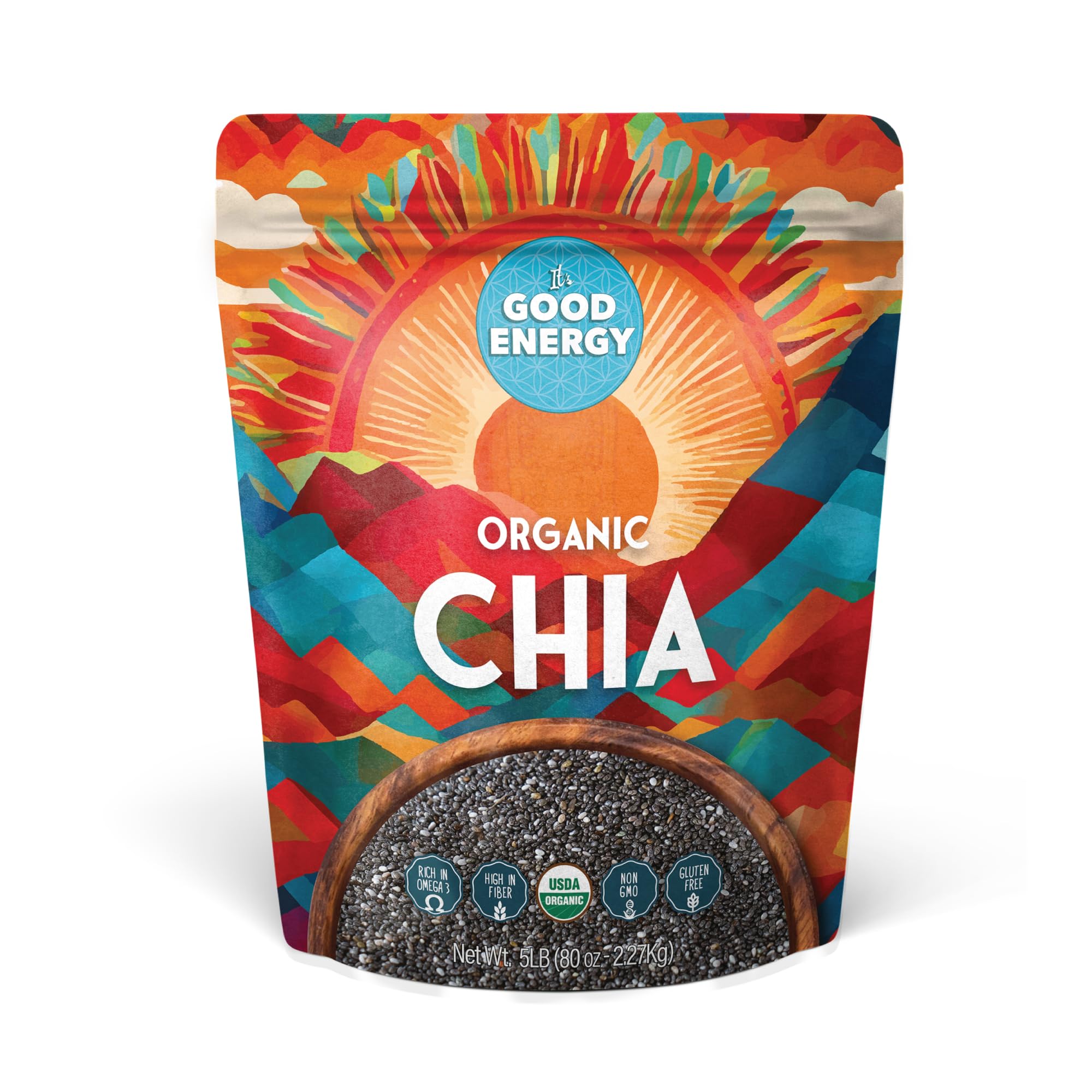 It's Good Energy front packaging showing 5 lb bag and freshness benefit