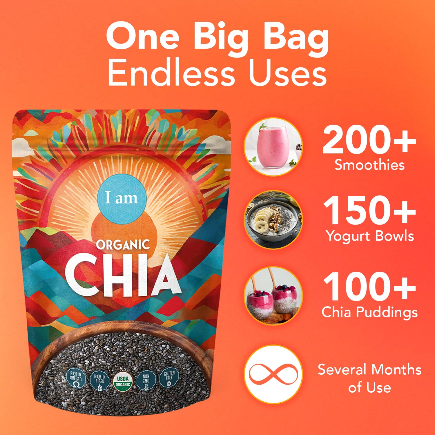 It's Good Energy measuring cup with chia seeds showing bulk quantity