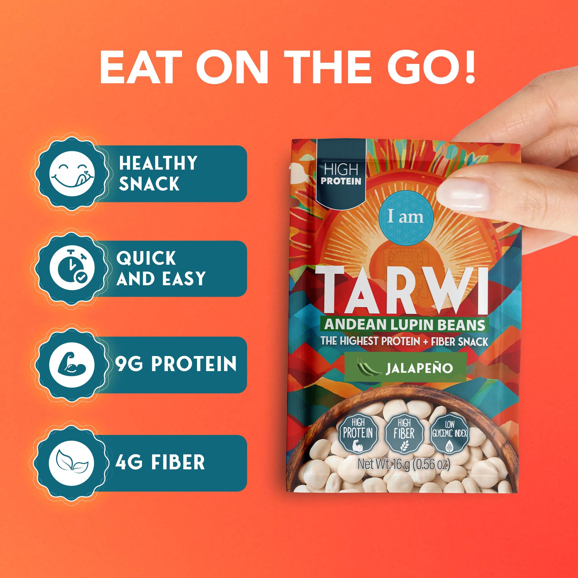 It's Good Energy tarwi served in bowl as snack, promoting healthy savory choice