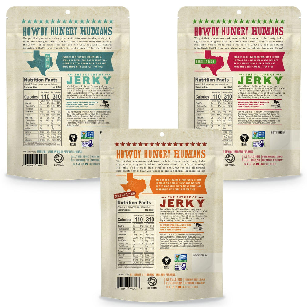 It's Jerky Y'all Variety Pack Plant-Based Jerky 3-Pack — Vegan, Low-Carb Whole Soybean Protein
