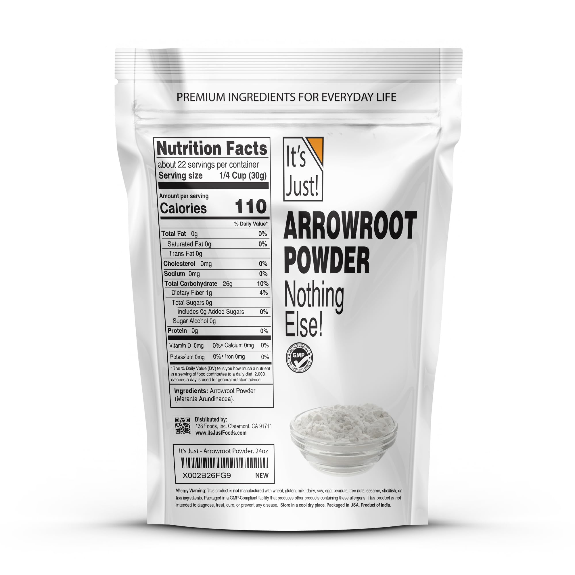 It's Just! arrowroot powder close-up texture emphasizing fine, smooth particles