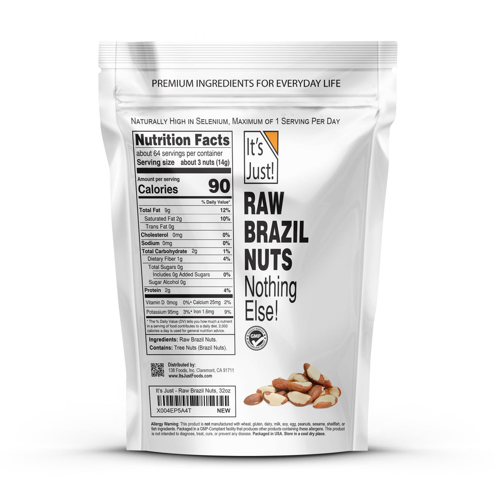 It's Just! close-up of whole Brazil nuts highlighting large size and freshness
