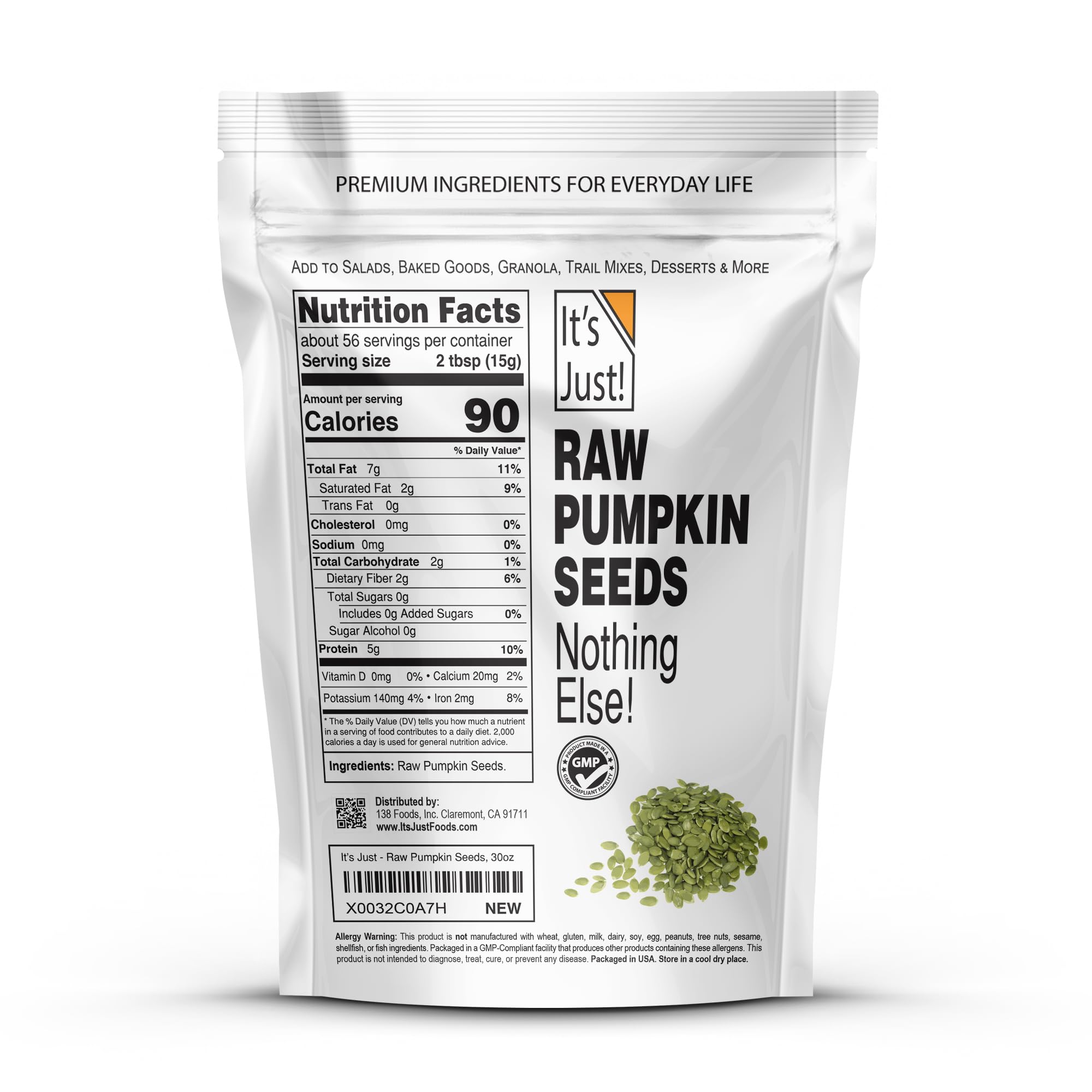 It's Just! close-up of raw pepitas texture highlighting fresh crunch
