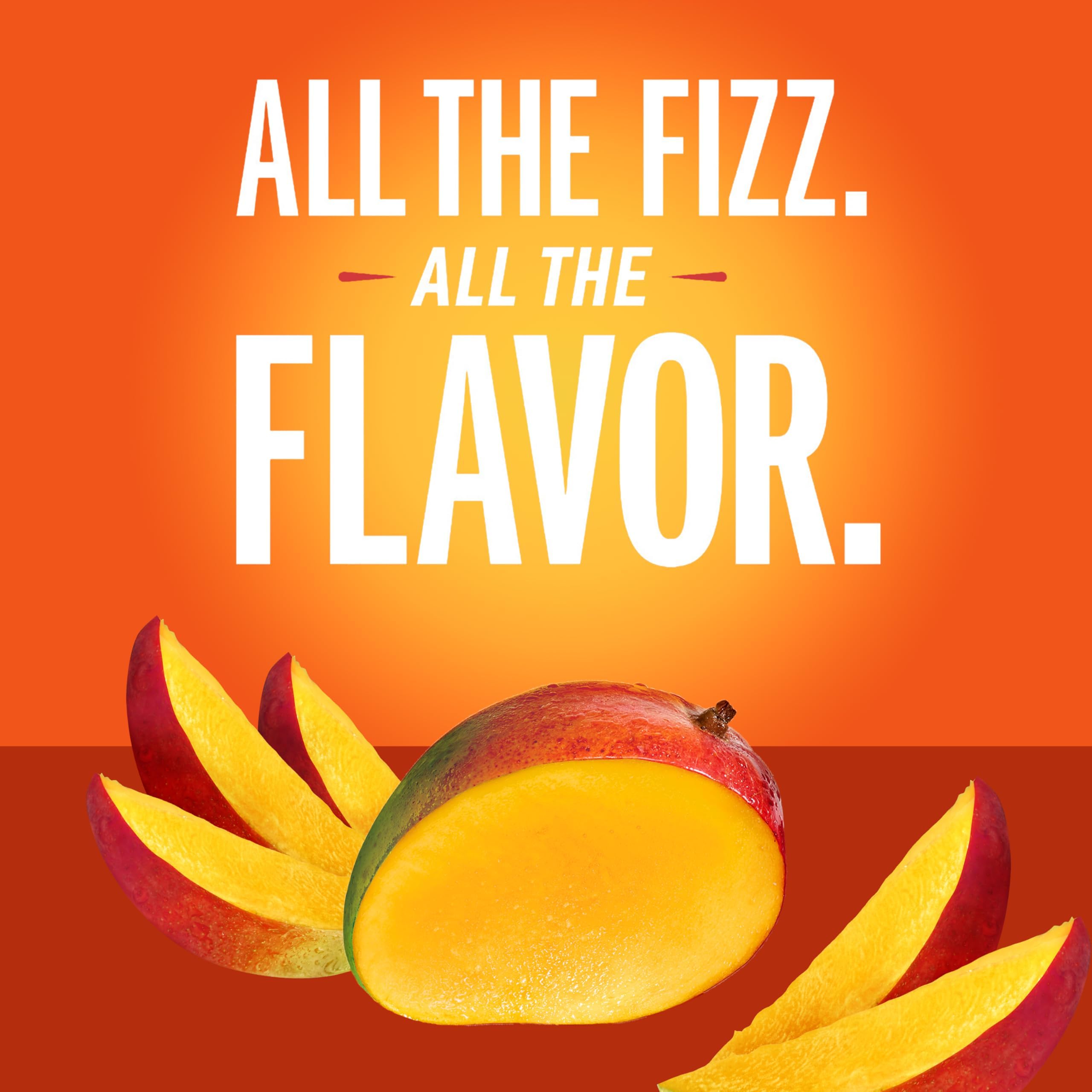IZZE mango can close-up displaying condensation and vibrant label for visual appeal
