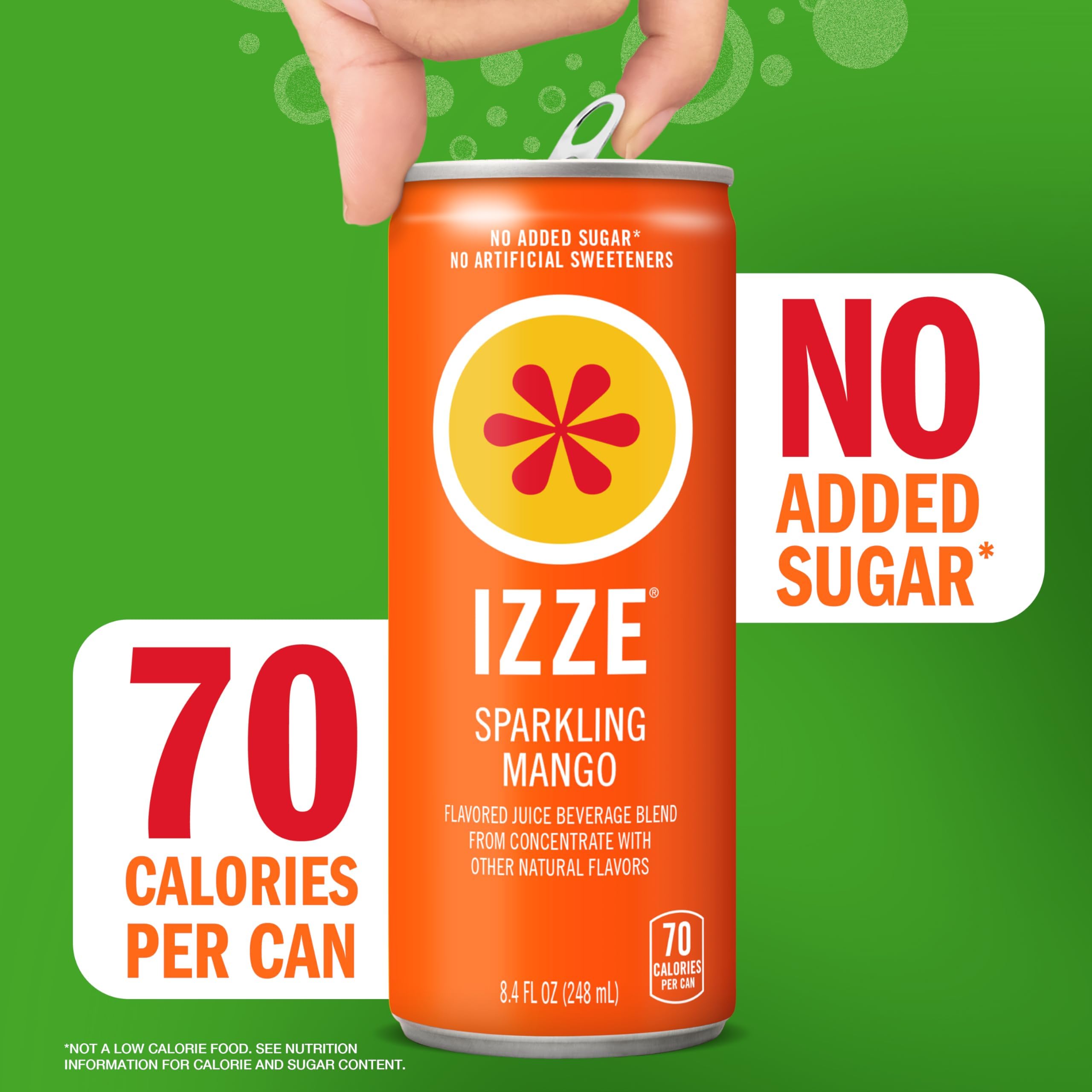 IZZE mango multiple cans staged to show the 24-pack convenience for gatherings