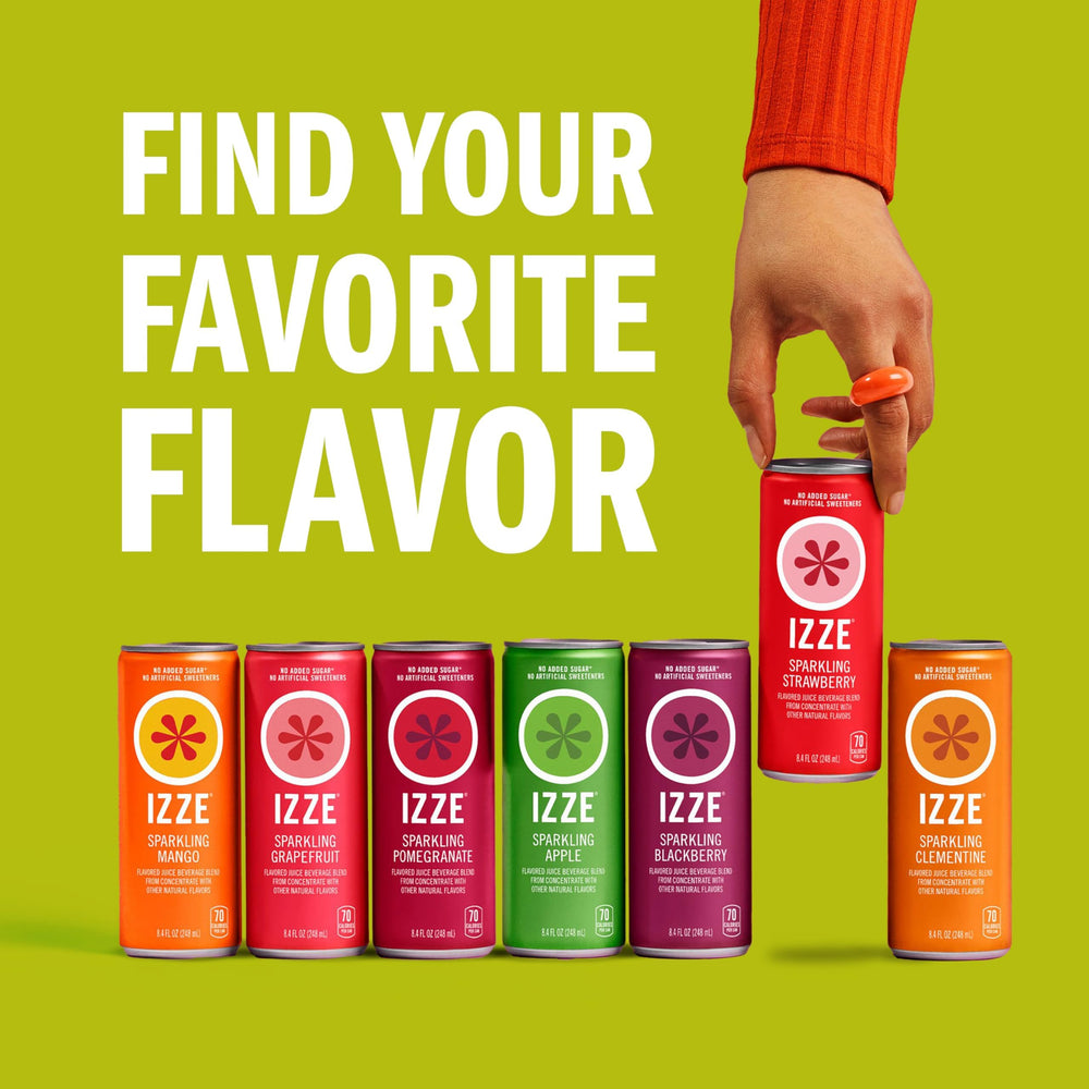 IZZE nutrition label closeup displaying calorie count and ingredient transparency