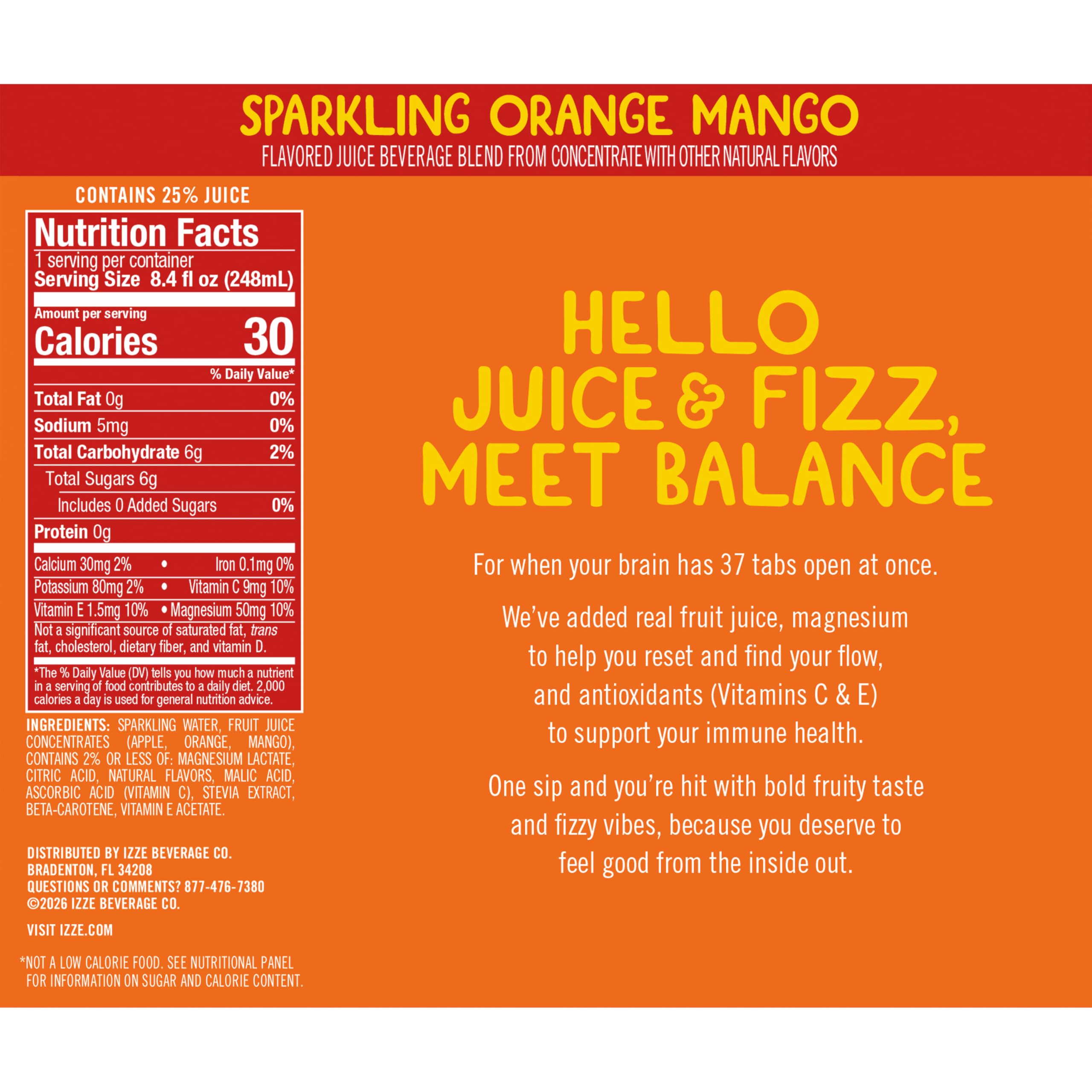 IZZE Thrive can close-up showing condensation and vibrant label
