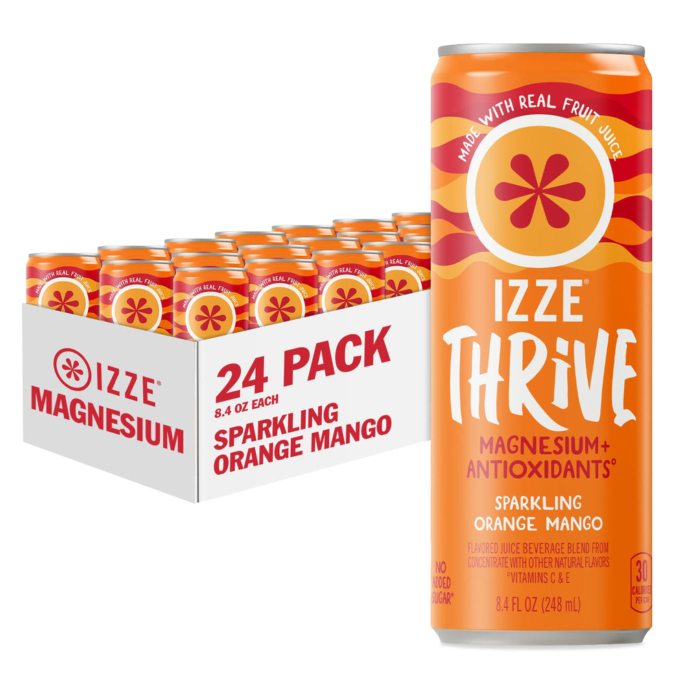 IZZE Thrive front packaging showing 24-pack and flavor benefits