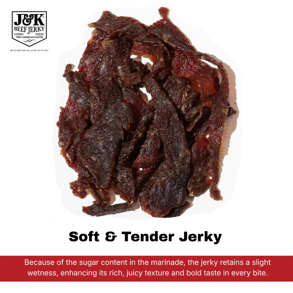 J&K Jerky shown in hand for size comparison and generous 7oz portion benefit