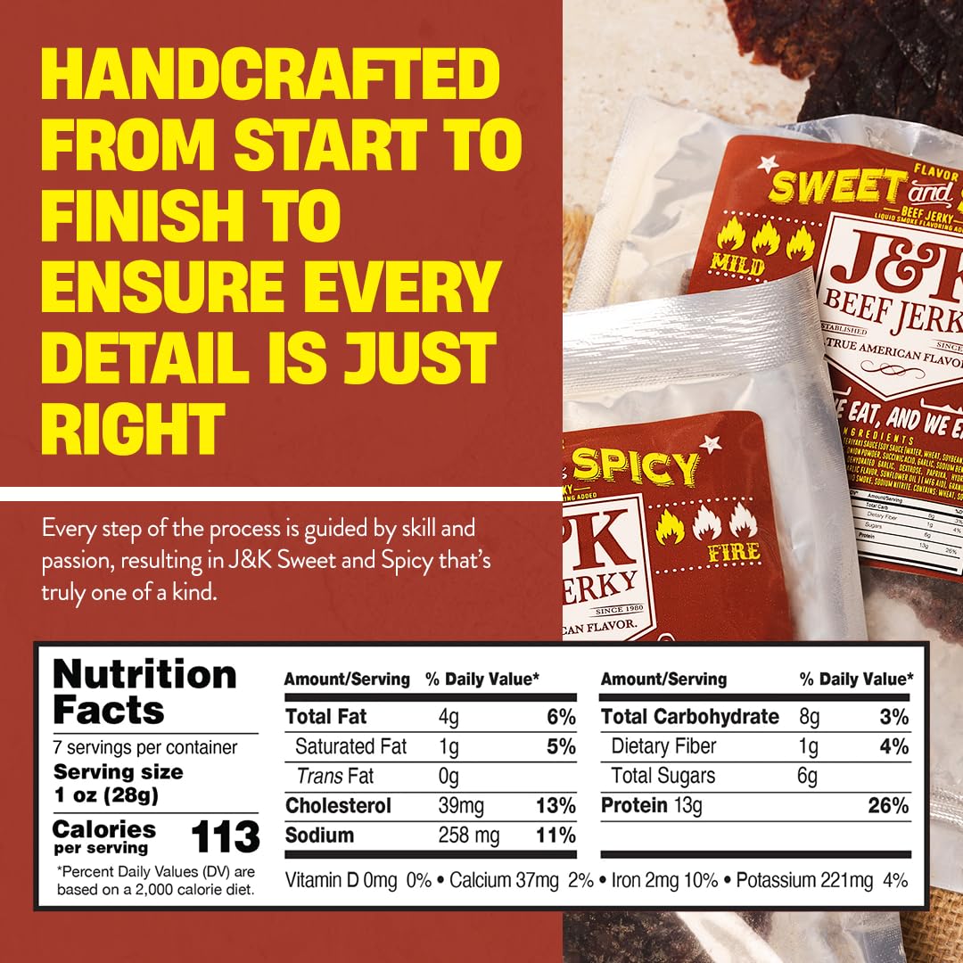 J&K Beef Jerky open bag with resealable zipper for freshness and easy storage