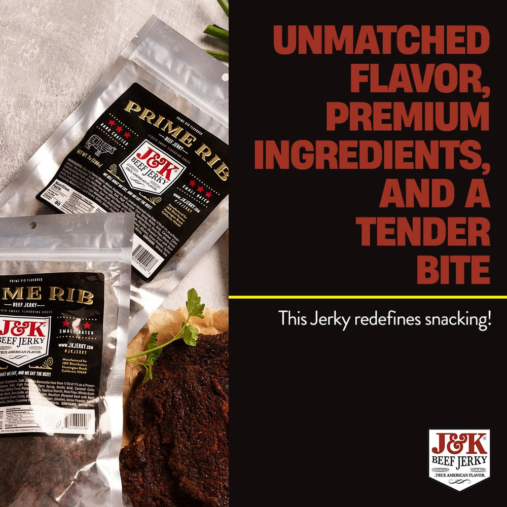 J&K Beef Jerky enjoyed outdoors on a trail illustrating portable protein for active days