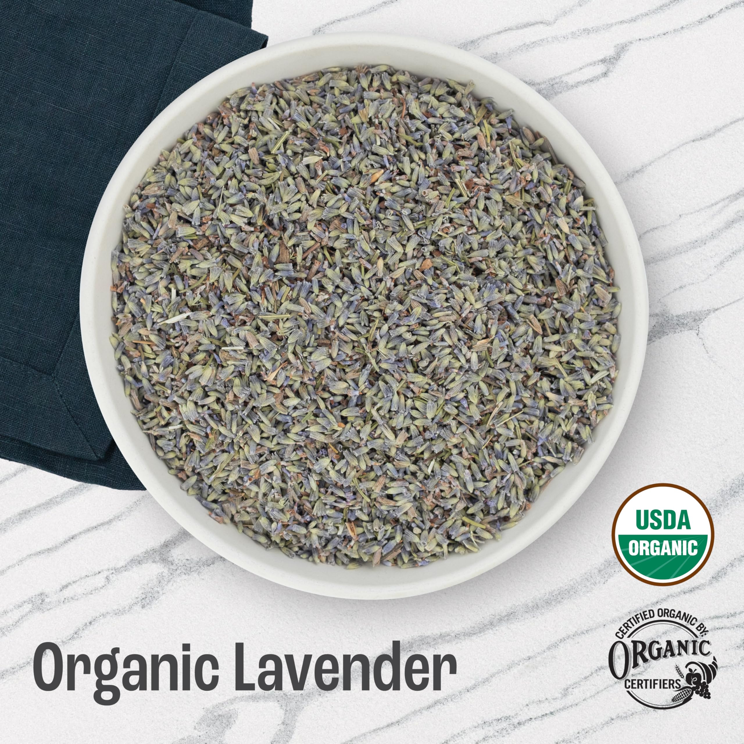 J MAC BOTANICALS close-up of dried lavender buds highlighting texture and aroma
