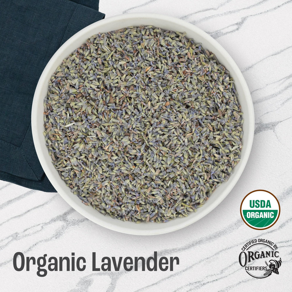 J MAC BOTANICALS close-up of dried lavender buds highlighting texture and aroma