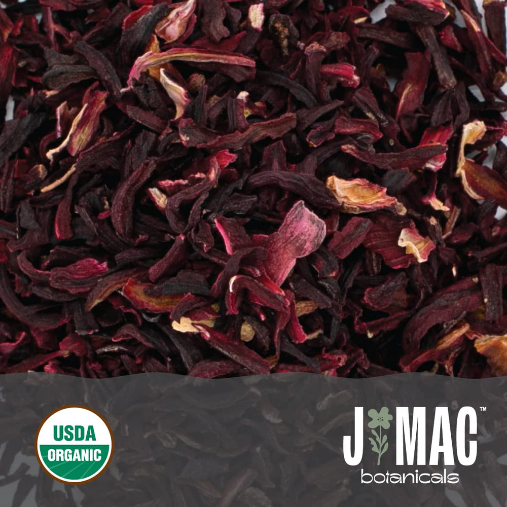 J MAC BOTANICALS cosmetic infusion jar showing hibiscus steeping for DIY skin and hair products