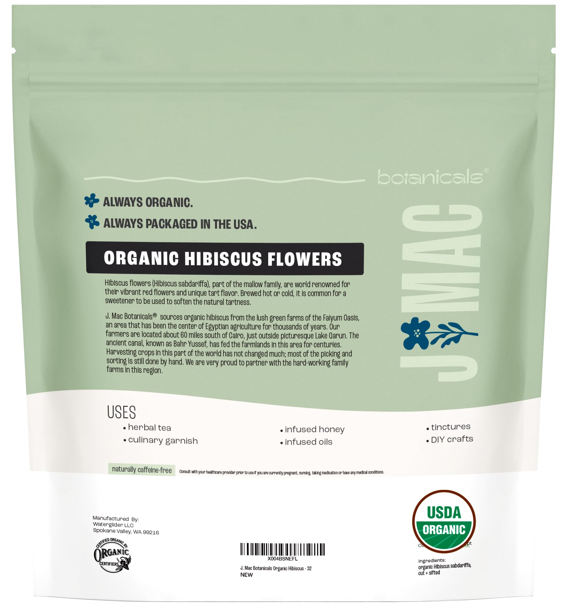 J MAC BOTANICALS origin label and simple map marking Fayoum Oasis to communicate source transparency