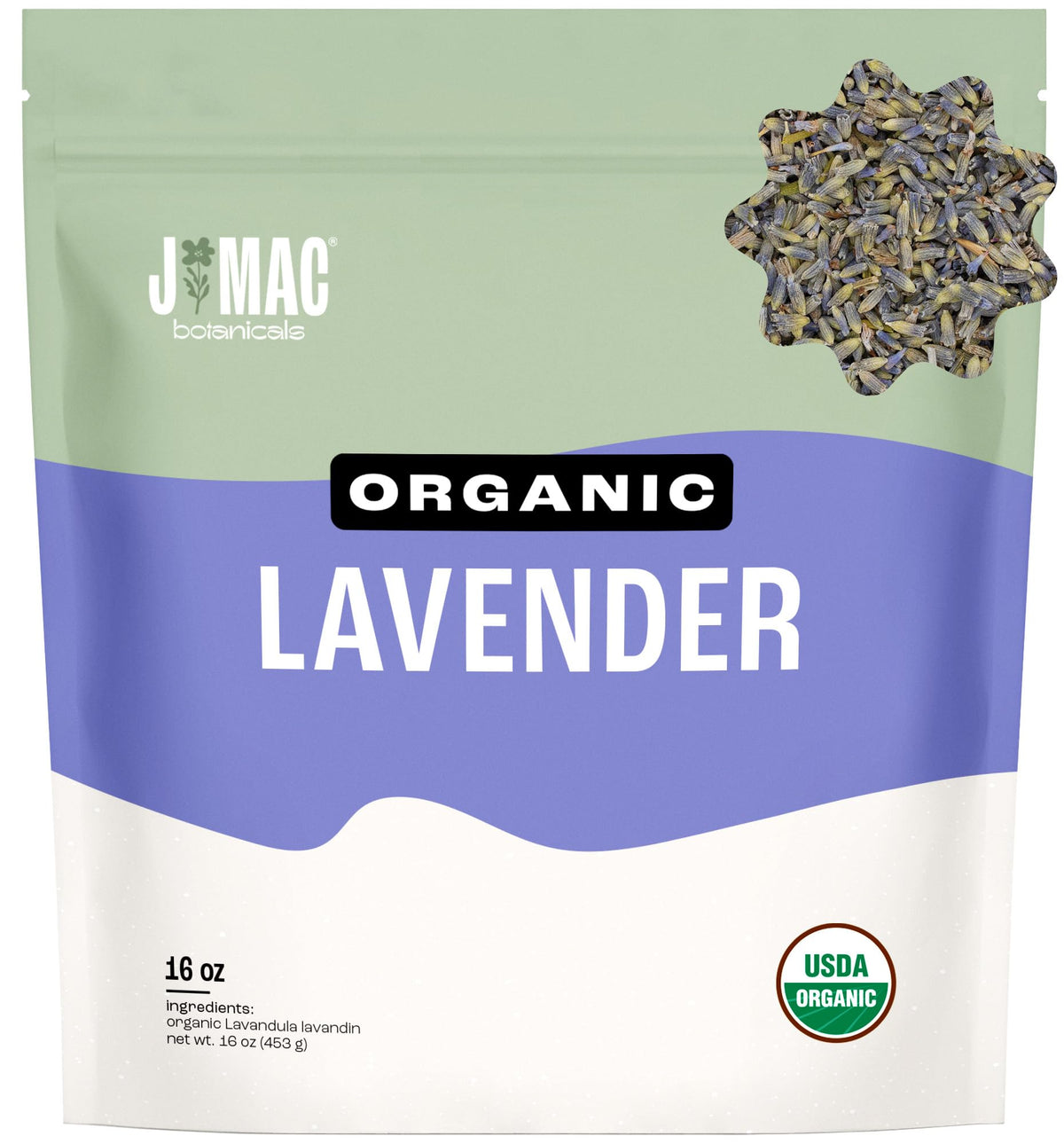 J MAC BOTANICALS front packaging showing resealable organic bag for freshness