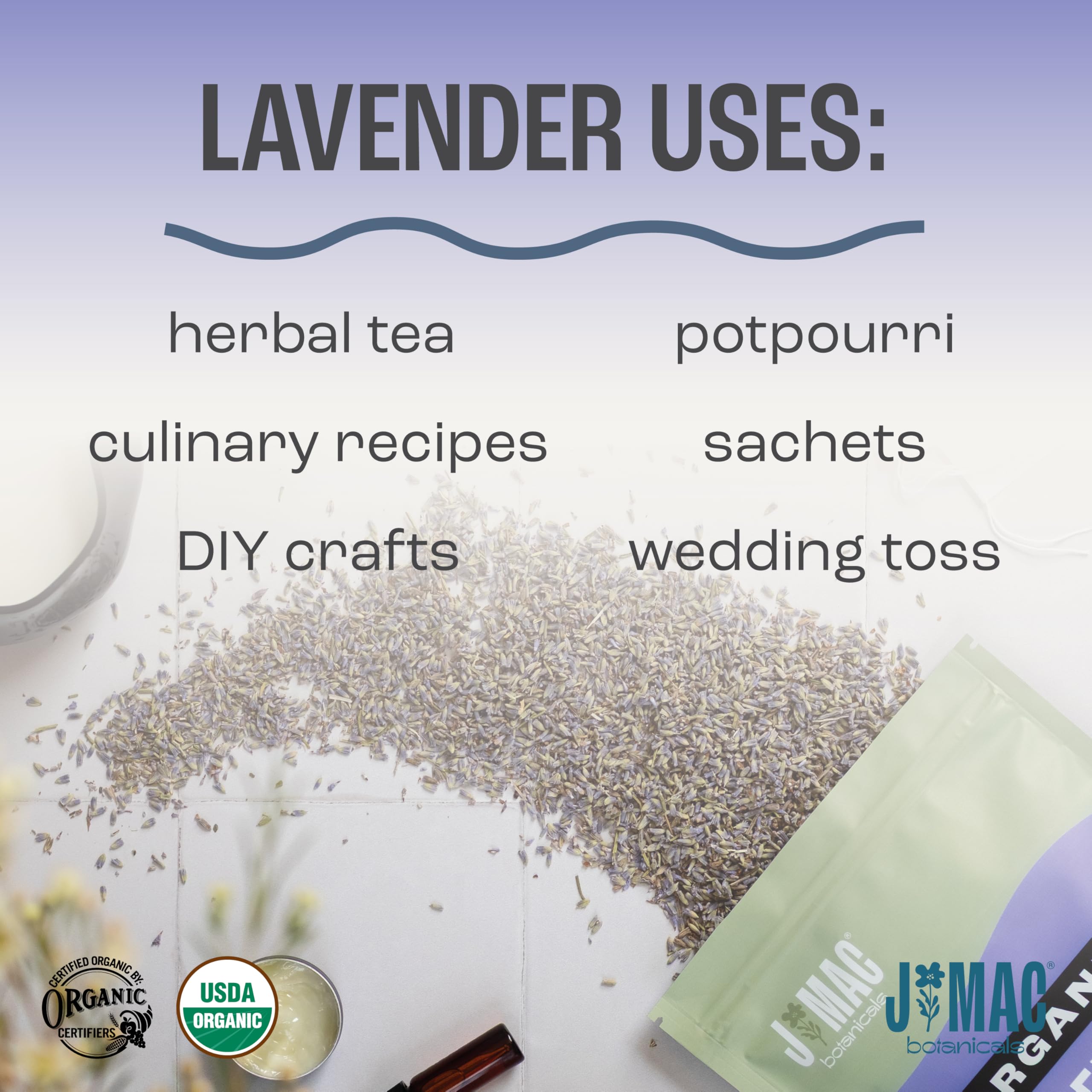 J MAC BOTANICALS lavender tea infusion pitcher illustrating culinary infusion use