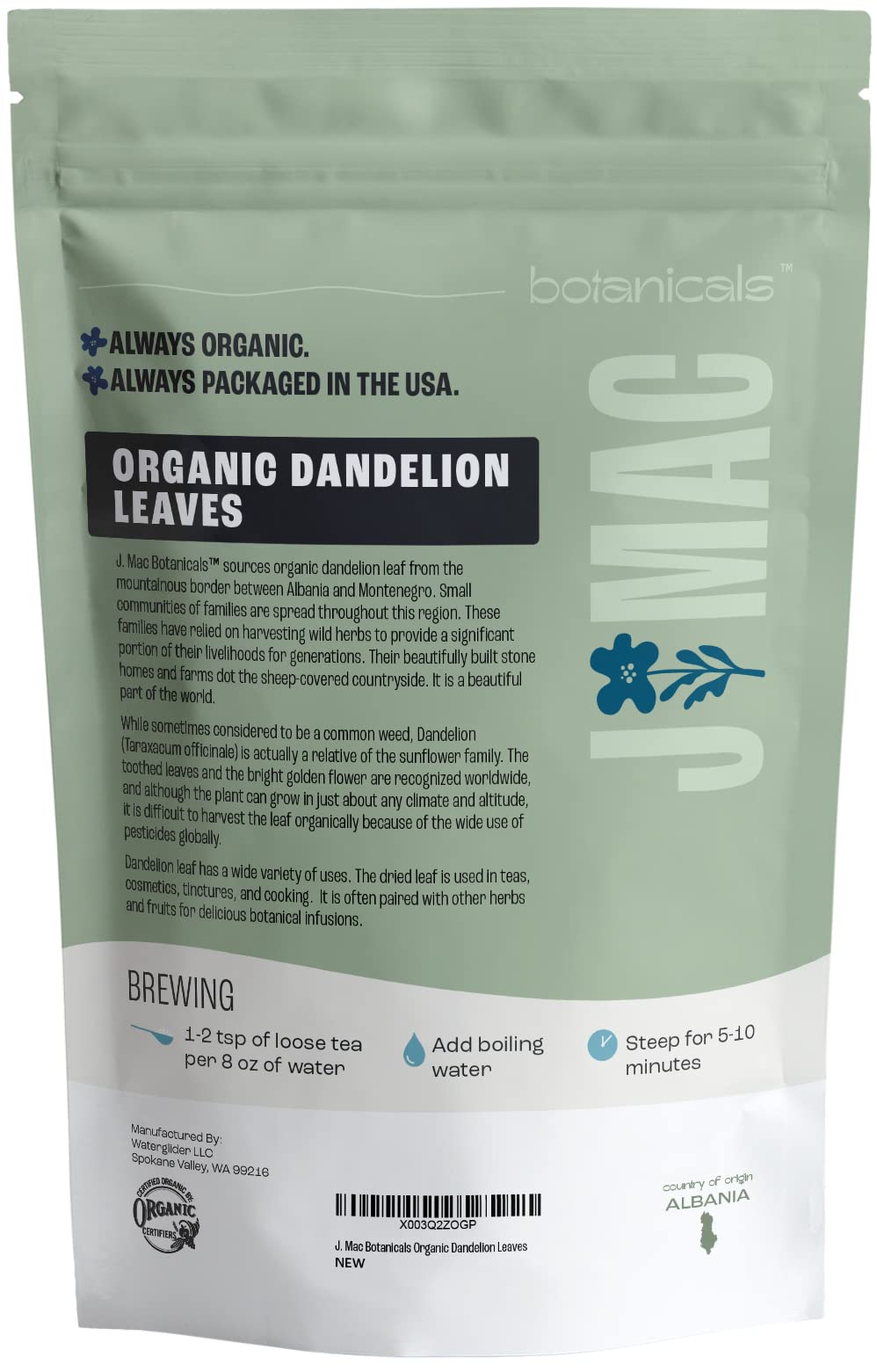 J Mac Botanicals bag in a kitchen setting showing everyday use for cooking and tea brewing