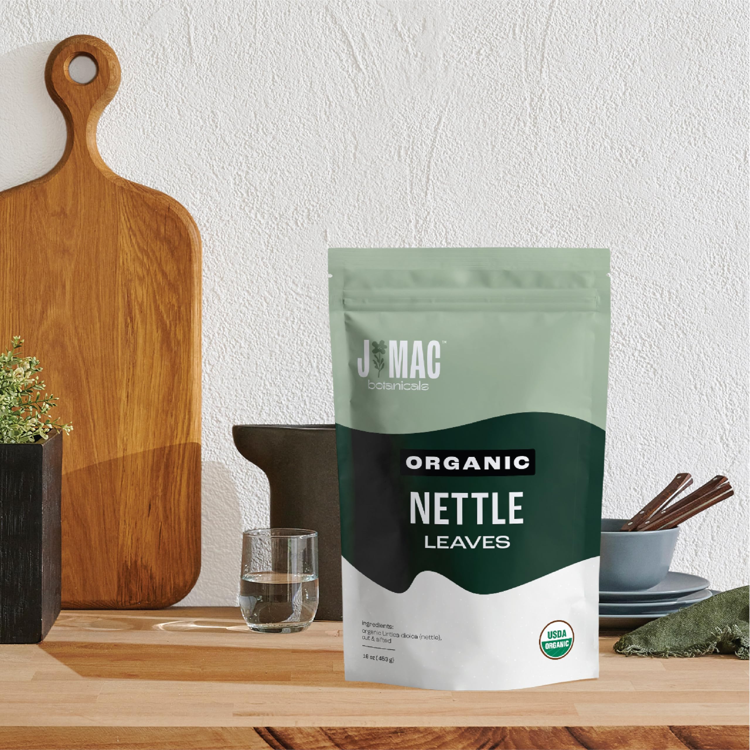 J MAC BOTANICALS bag next to a scale illustrating one-pound bulk supply advantage
