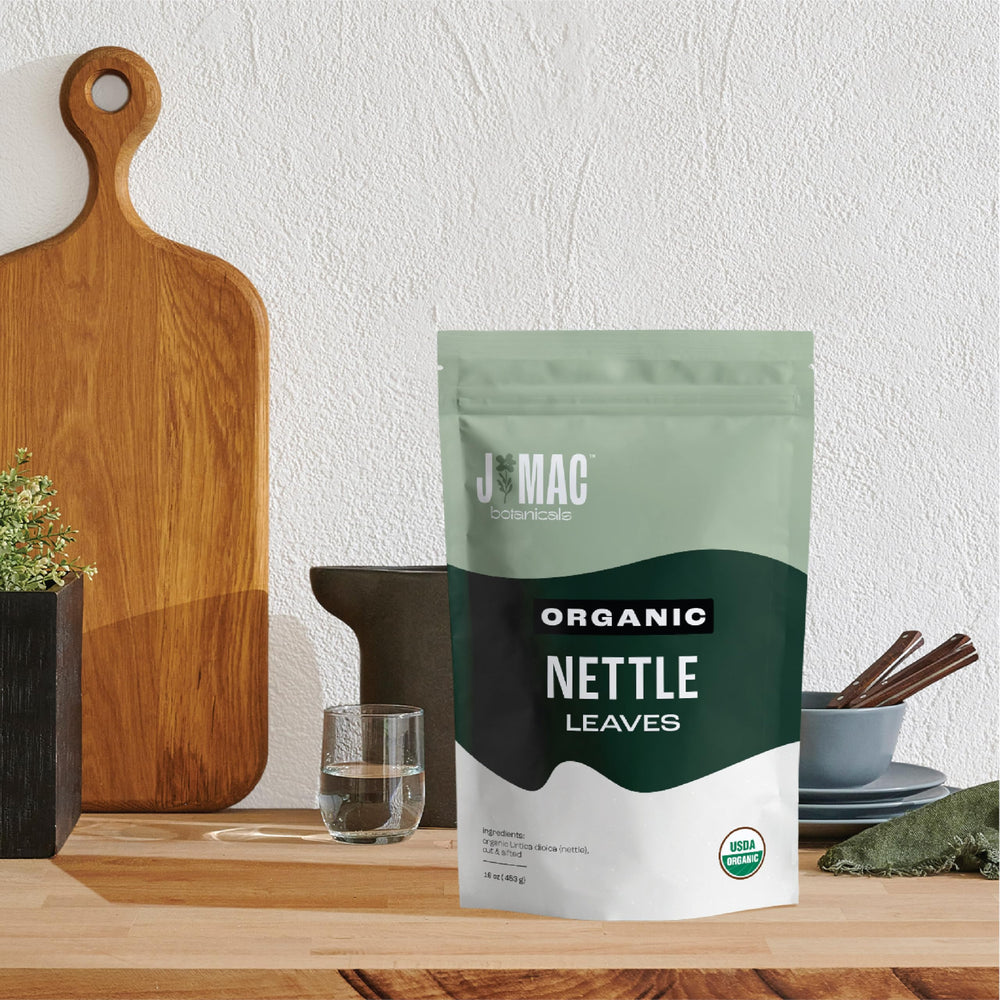 J MAC BOTANICALS bag next to a scale illustrating one-pound bulk supply advantage