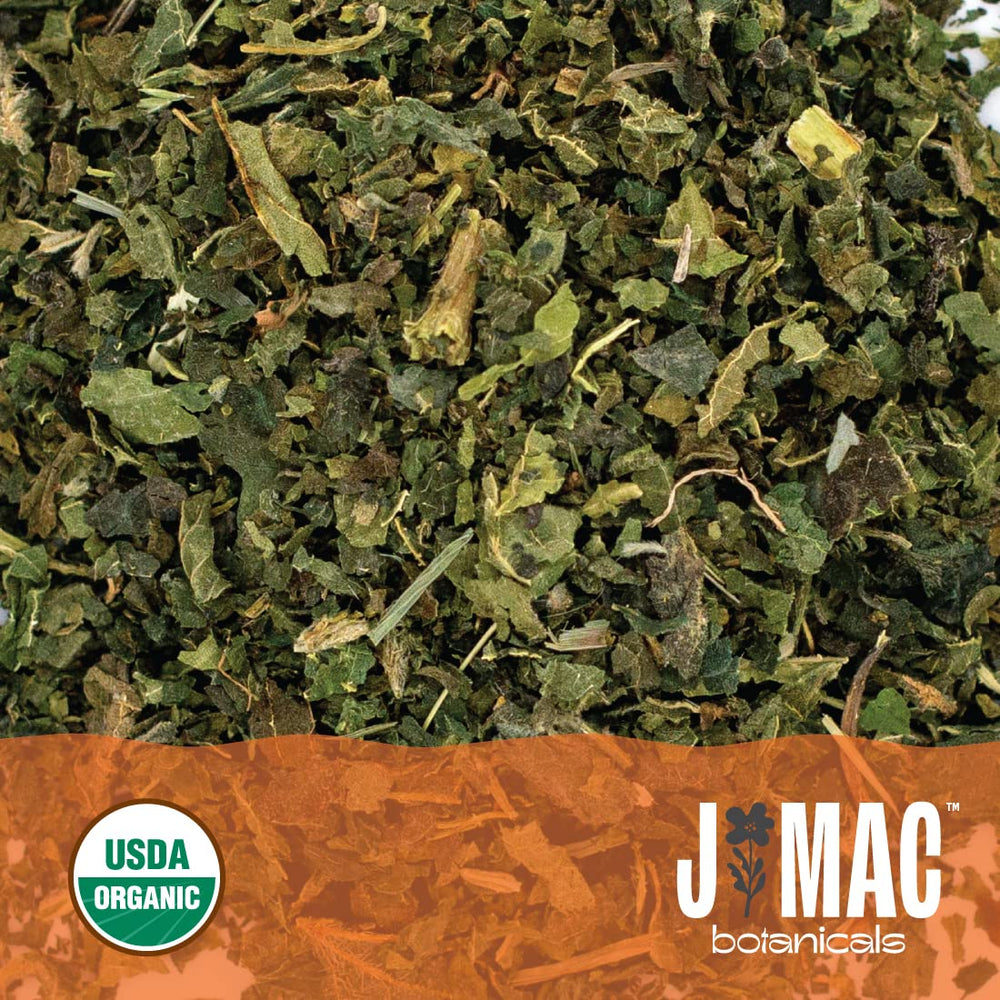 J MAC BOTANICALS label close-up with USDA organic seal showing certified sourcing