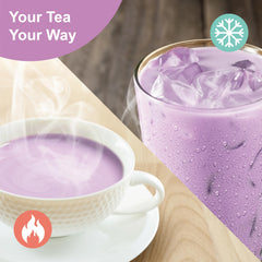 J WAY prepared iced taro milk tea in cup with straw, refreshing at-home benefit