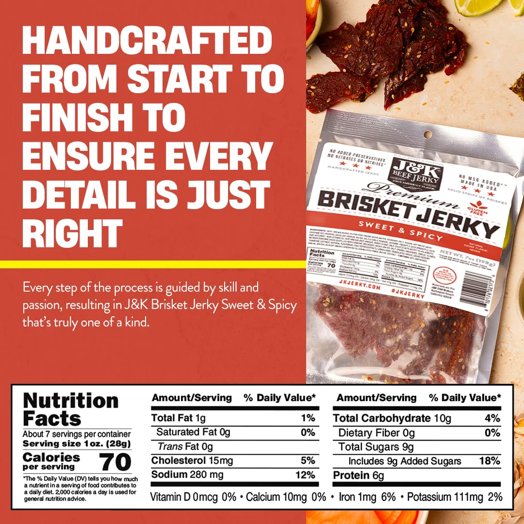 J&K Beef Jerky ingredients label visible on bag, reassuring transparent sourcing