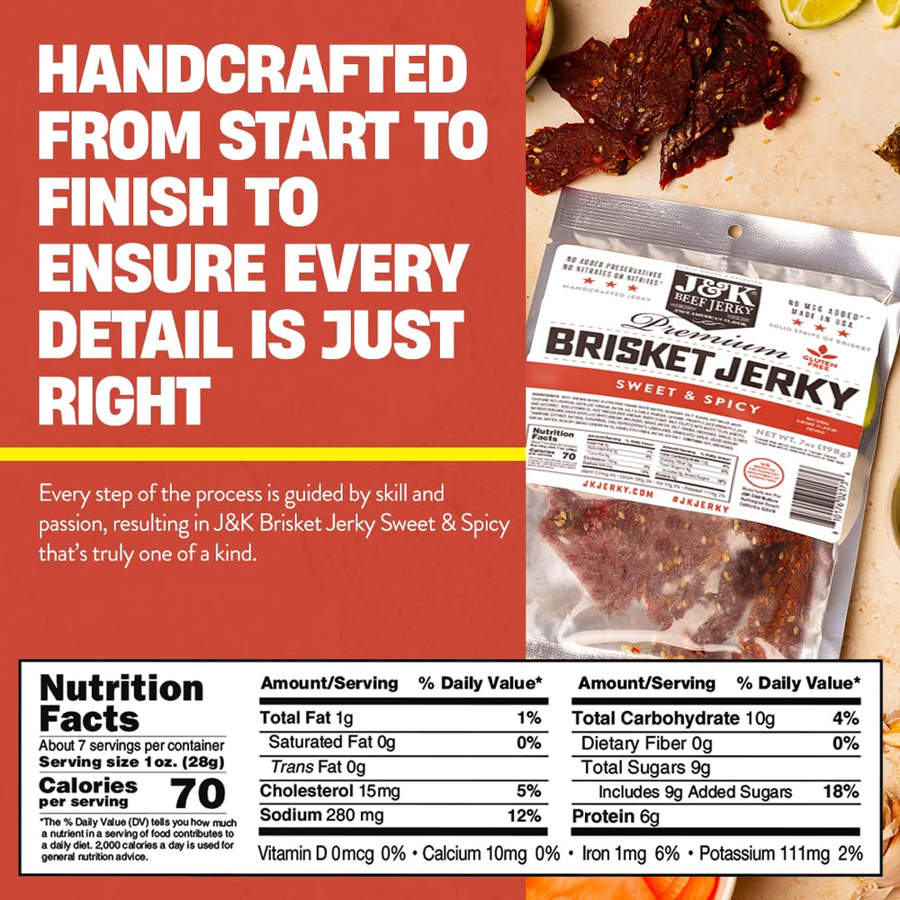 J&K Beef Jerky ingredients label visible on bag, reassuring transparent sourcing