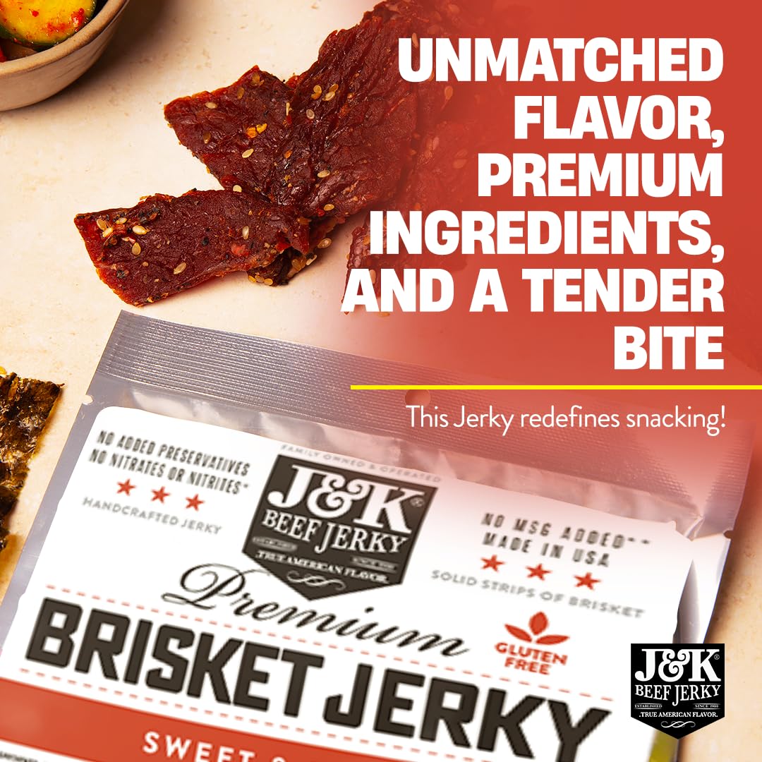 Sliced brisket jerky on cutting board showing thickness and hearty bite advantage