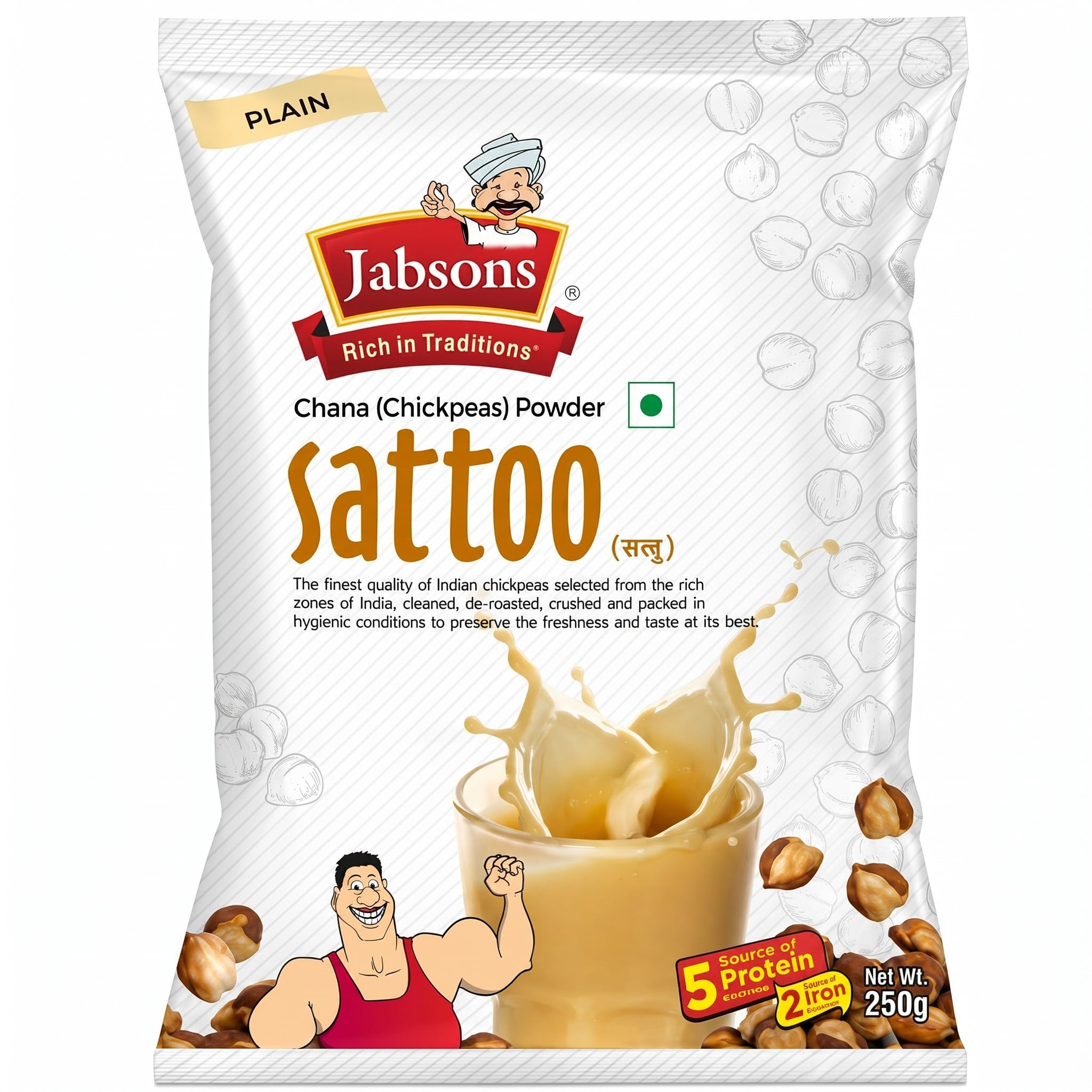 Jabsons Sattoo front pack displaying product name and 500g size benefits