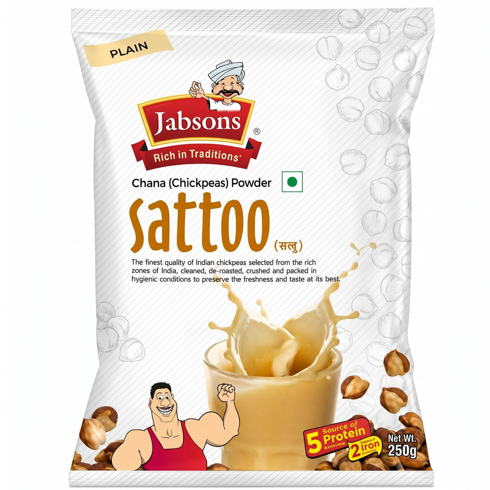 Jabsons Sattoo front pack displaying product name and 500g size benefits
