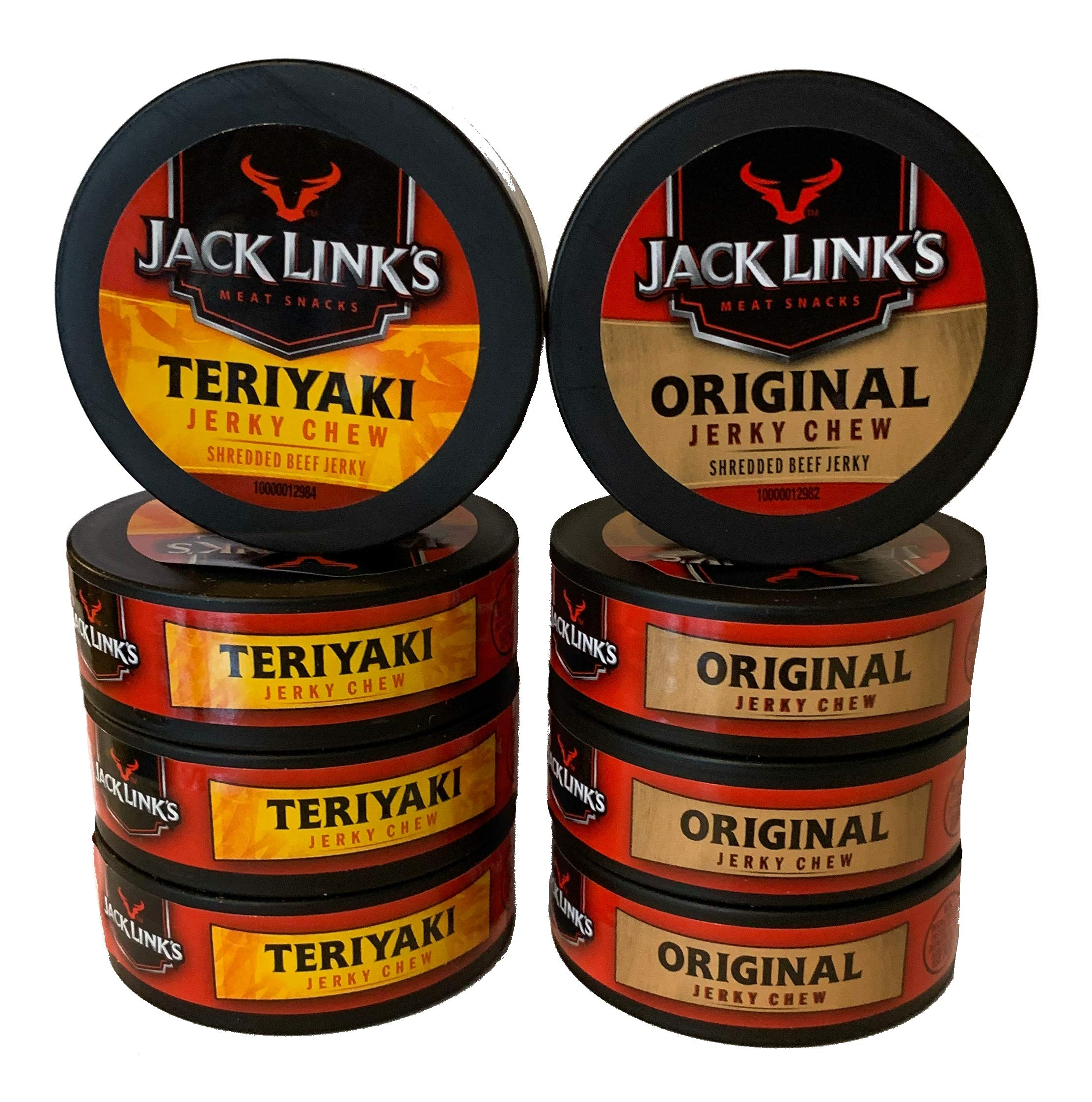 Jack Link's front view of bundle cans showing Original and Teriyaki flavors for easy portability