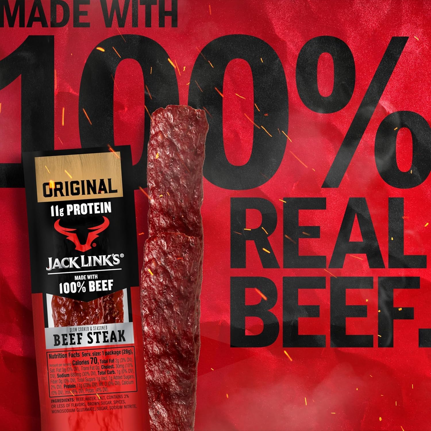 Close-up of Jack Link's steak texture highlighting tender, slow-smoked beef flavor