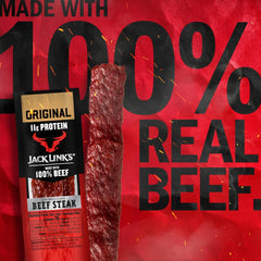 Close-up of Jack Link's steak texture highlighting tender, slow-smoked beef flavor