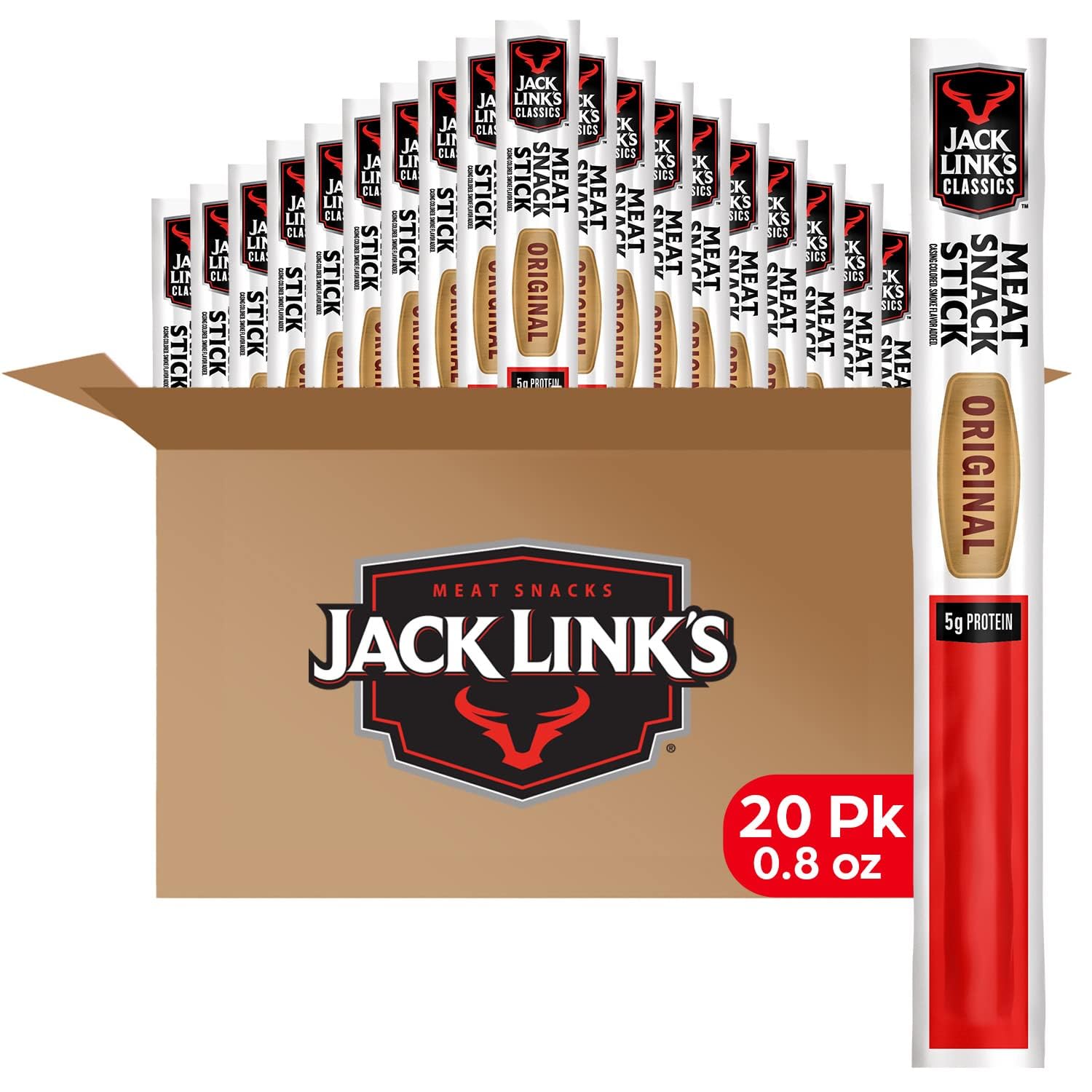 Jack Link's front packaging showing 20-count box and brand visibility