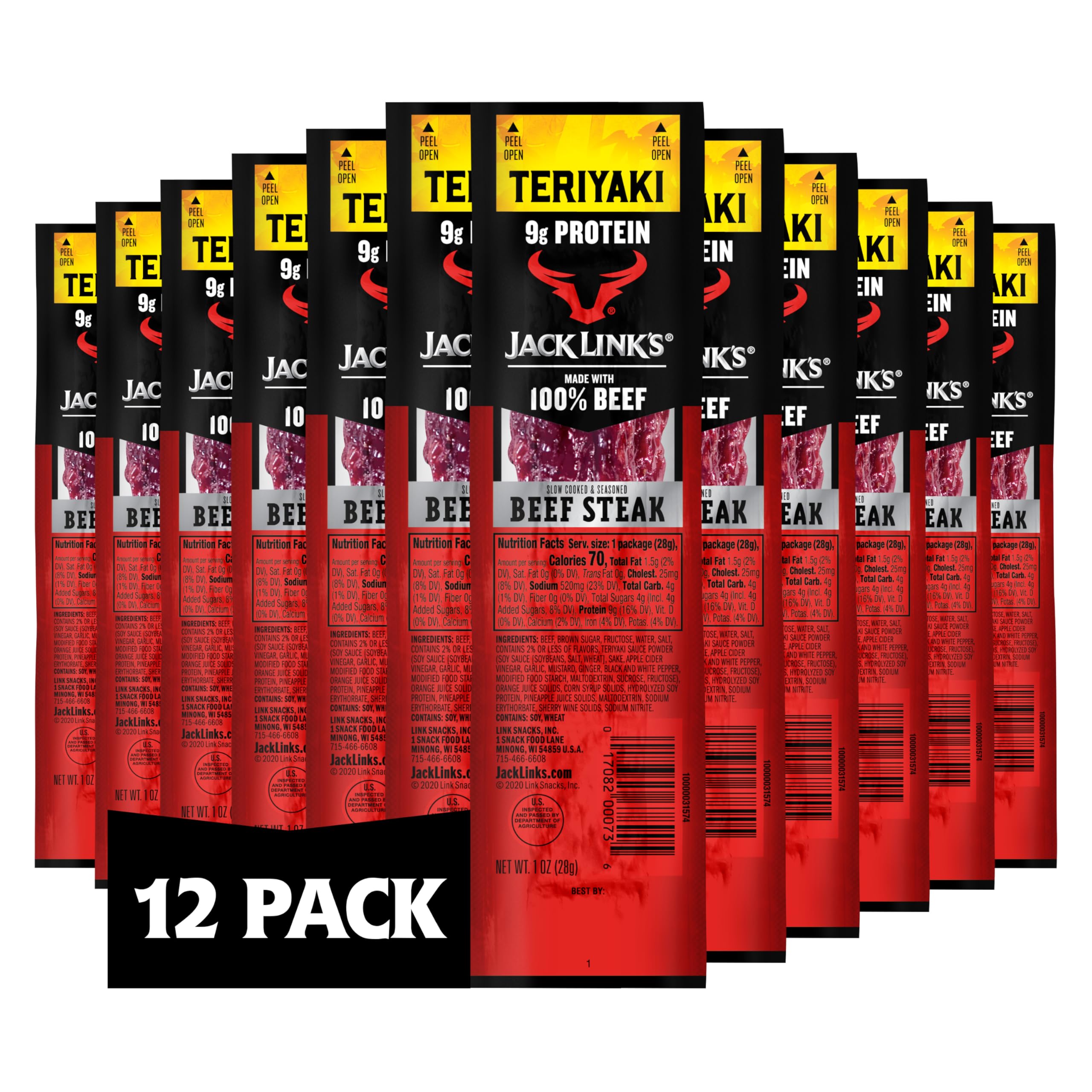 Jack Link's front packaging showing teriyaki steaks and convenience