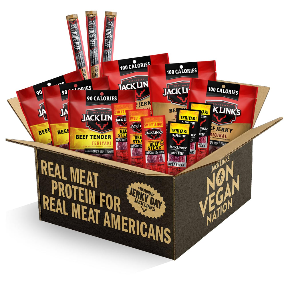 jack link's front packaging showing full 15-pack basket and easy gifting
