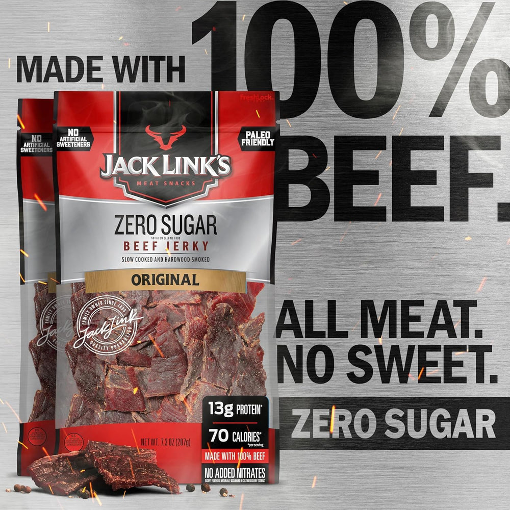 Close-up of Jack Link's jerky texture highlighting lean beef and smoky surface