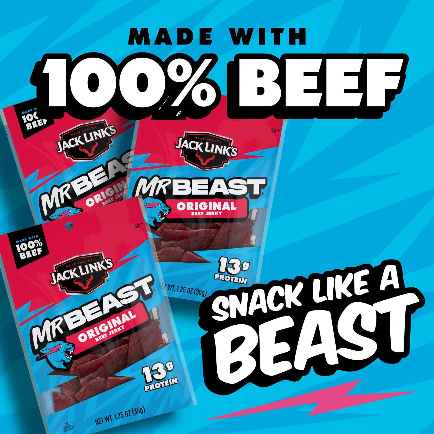 Jack Link's nutrition label and ingredient panel showing protein per serving